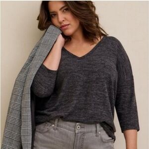 Nwt Torrid Large Charcoal Gray V-Neck Oversized Relaxed Fit Super Soft Top